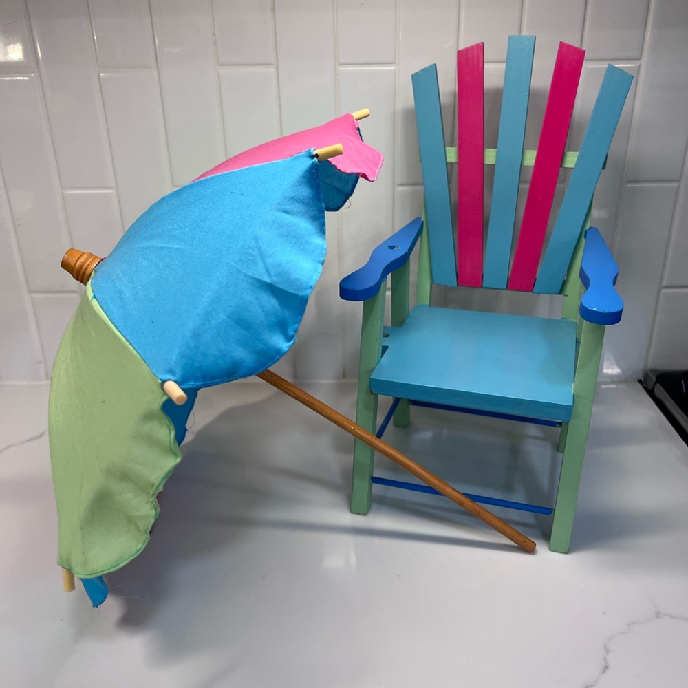 Colorful Beach Chair W Umbrella For American Girl Bitty Baby Doll